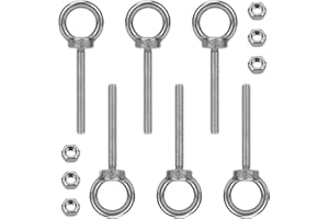 VMUTER 6 Pack M6 Stainless Steel Eye Bolts with Nuts 2" Thread Length, Eyebolts for DIY, Furniture, Swing, and Outdoor Use M6 x 50
