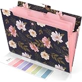 SKYDUE Accordion File Organizer, Floral Expanding File Folders with 5 Pockets, Cute Document Organizer for Paper Bills Receip