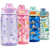 Ello Pop & Fill 16oz Tritan Plastic Kids Water Bottle with Quick Fill Lid | BPA Free Reusable Bottle with Leak Proof Straw and Chug Lid, Dishwasher Safe, Gift For Kids, Rainbows