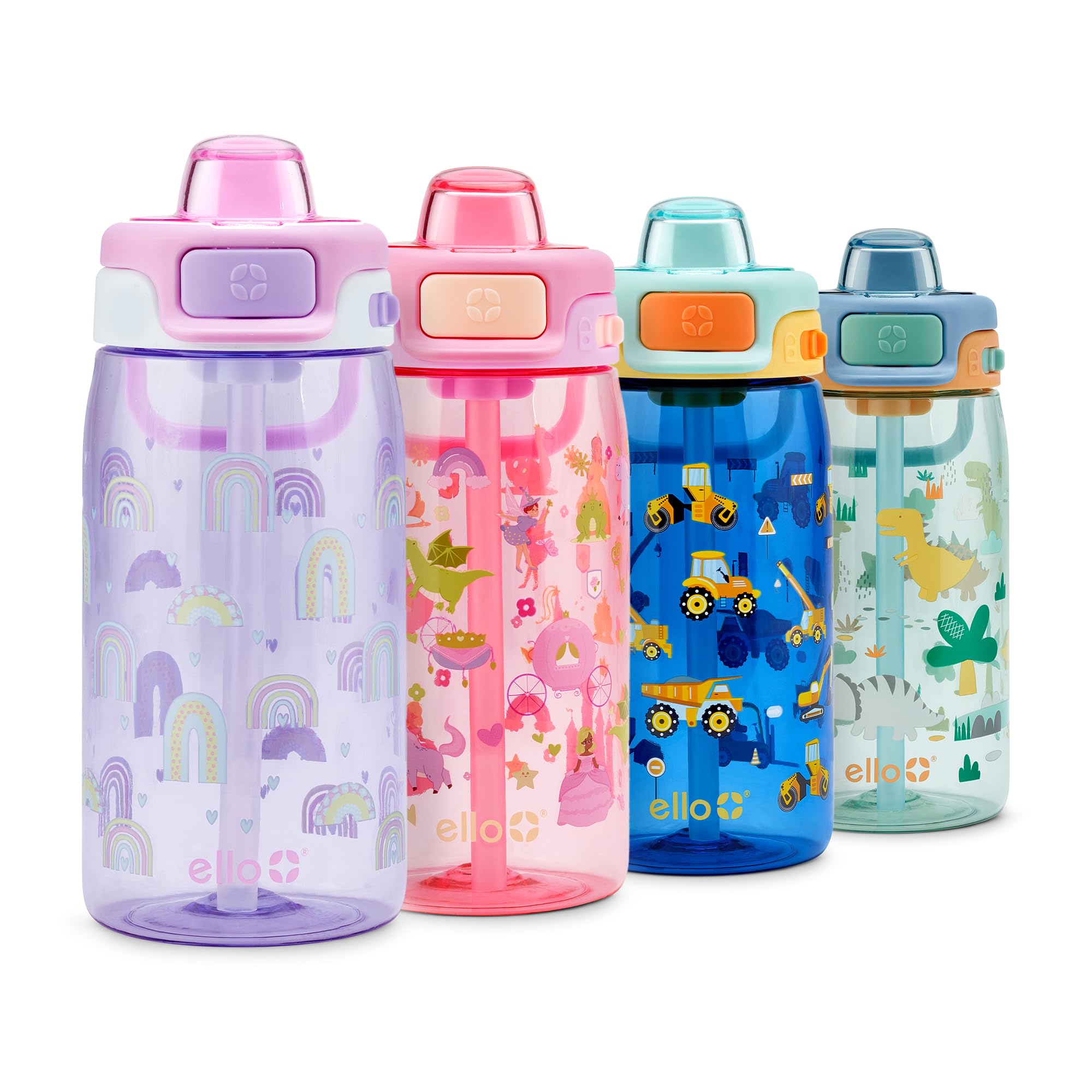 Photo 1 of 1pc Ello Pop & Fill 16oz Tritan Plastic Kids Water Bottle with Quick Fill Lid | BPA Free Reusable Bottle with Leak Proof Straw and Chug Lid, Dishwasher Safe, Gift For Kids, Rainbows