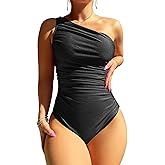 YELAIVP One Shoulder One Piece Swimsuit Women Tummy Control Bathing Suits Ruched Modest Swim Suit Swimwear