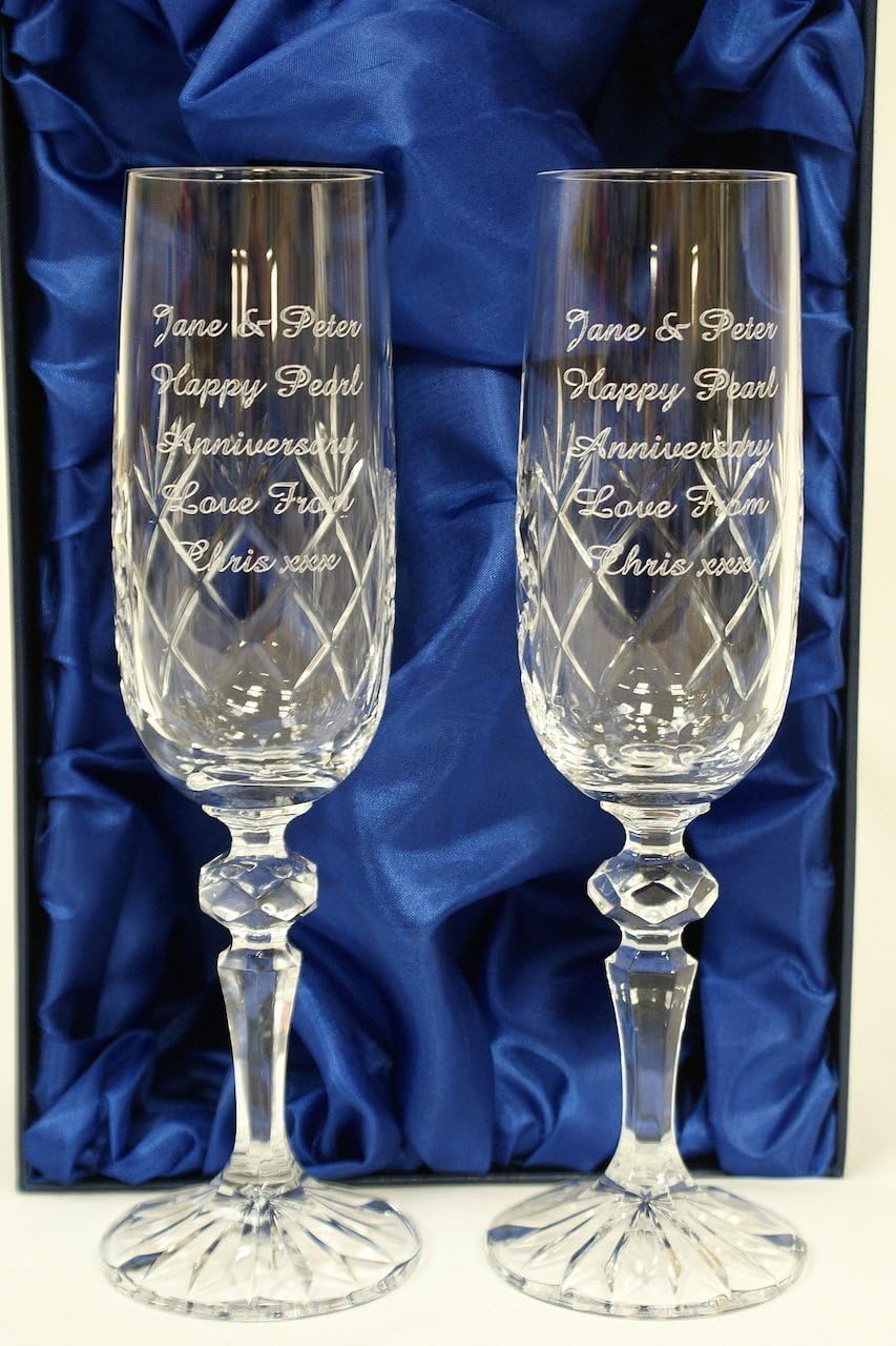 Engraved/Personalised Pair of Crystal Champagne Flutes Glass Gift For