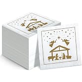 Woanger 150 Pcs Nativity Napkins Christmas Religious Paper Cocktail 5x5" | Gold Foil Nativity Scene with Manger, Disposable for Easy Cleanup, Ideal for Church Events and Holiday Religious Gatherings
