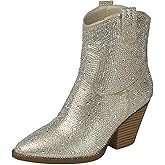 Forever Women's Rhinestone Block Heel Ankle Boots River-01 Champagne Gold 9