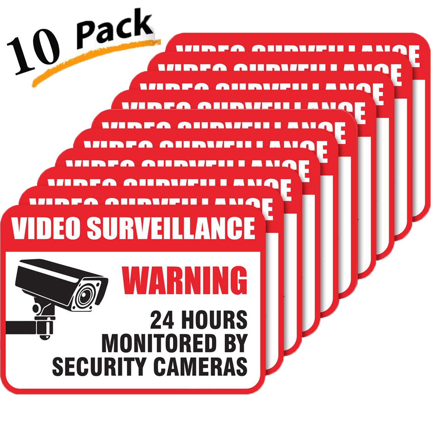 (10 Pack) 24 Hour Video Surveillance Sign, 2½x3½\