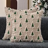 Allorry Christmas Pillow Covers 16x16 Set of 2 Beige Double Xmas Tree Pillow Covers Soft Plush Faux Fur Christmas Decorations for Xmas Winter Holiday Home Bedroom Sofa Cushion Cases PT-008C16