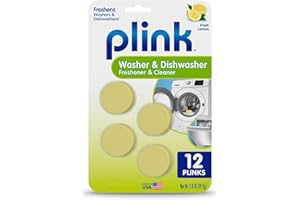 Plink Washing Machine and Dishwasher Cleaner and Freshener, Prevents Residue and Removes Odors in Kitchen and Laundry Room Appliances, Septic-Friendly, Made in the USA, Lemon Scent, 12 Tablets