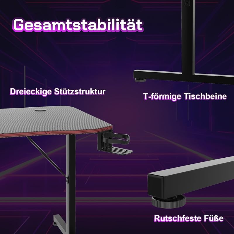 Ergonomischer Gamer-Tisch mit Getränkehalter und Mauspad,180x60cm — Foto 3 von 7
