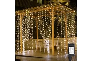 LIGHTING EVER LE 306 LED Curtain Lights with 18 Hang Down String Lights, 10×10 ft Plug in Hanging Fairy Lights for Bedroom Wall Window, Twinkle Lights for Wedding Backdrop Patio Gazebo Pergola (NOT Connectable)