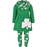 Unique Baby Girls Kids Toddler 3pc Outfit Set Long Sleeve Soft Knit Tunic Top Leggings and Scarf
