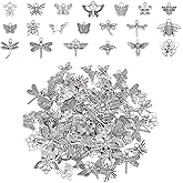 UNICRAFTALE 100Pcs 20 Styles Butterfly Charms Antique Silver Litter Flying Animal Charms Alloy Tibetan Fly Insect Charm for Spring Summer Braclet Necklace Jewelry Making