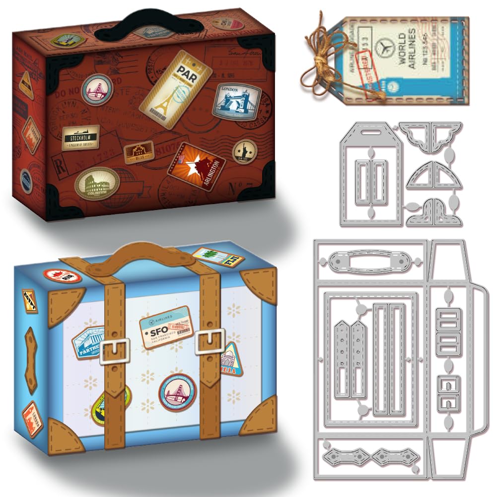 GLOBLELAND 3D Retro Suitcase Box Metal Die Cuts Vintage Storage Box Metal Cutting Die 3D Suitcase Cutting Dies for DIY Scrapbooking Photo Album Decorative Embossing Paper Card