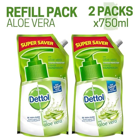 Dettol Germ Protection pH-Balanced Liquid Hand Wash Refill, Aloevera-750 ml (Pack of 2, Special Price Off)