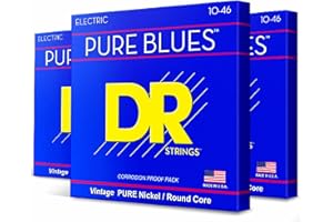 DR Strings Pure Blues Pure Nickel Electric Guitar Strings, Medium 10-46, 3-Pack (PHR-10-3PK)