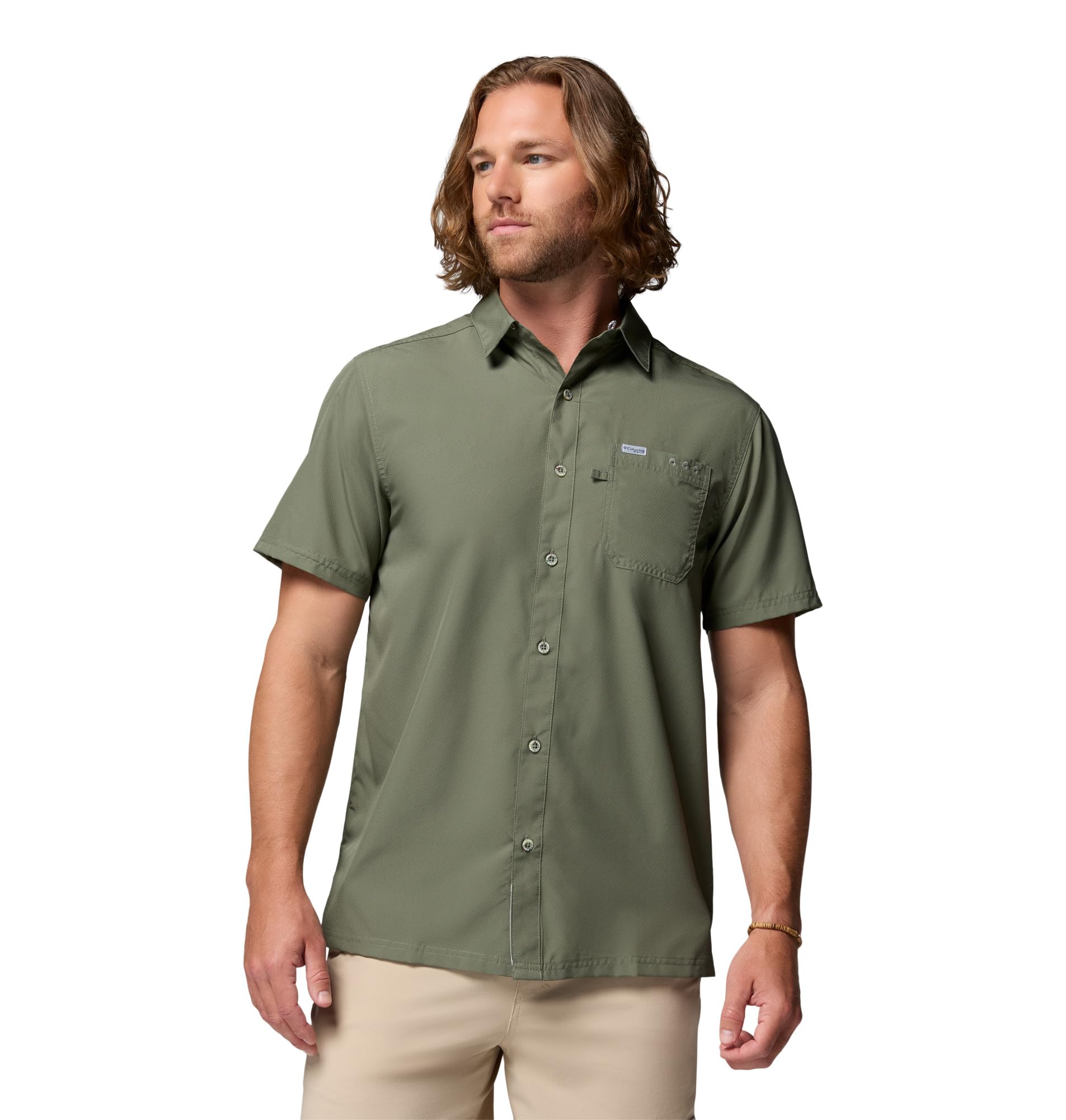 Columbia Mens Slack Tide Short Sleeve Camp Shirt, Cypress, 5X Tall Image