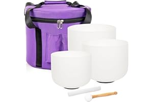 Siceeoly Set of 3 Singing Bowls 432HZ 8"G 10"E 12"C Frosted Chakra Quartz Crystal Sound Healing Bowls with 1 Travel Carry Cas