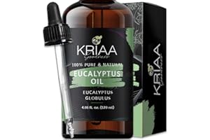 KRIAA Goodness Eucalyptus Essential Oil 120ml with Dropper All-Natural Premium Huile Essentielle for Aromatherapy Shower Stea