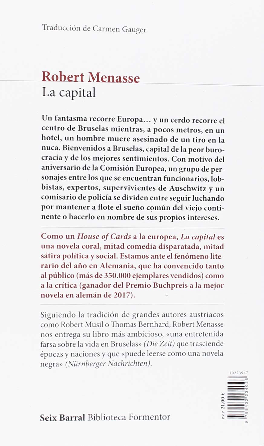 La Capital Biblioteca Formentor Spanish Edition Menasse Robert Gauger Carmen 9788432234026 Amazon Com Books