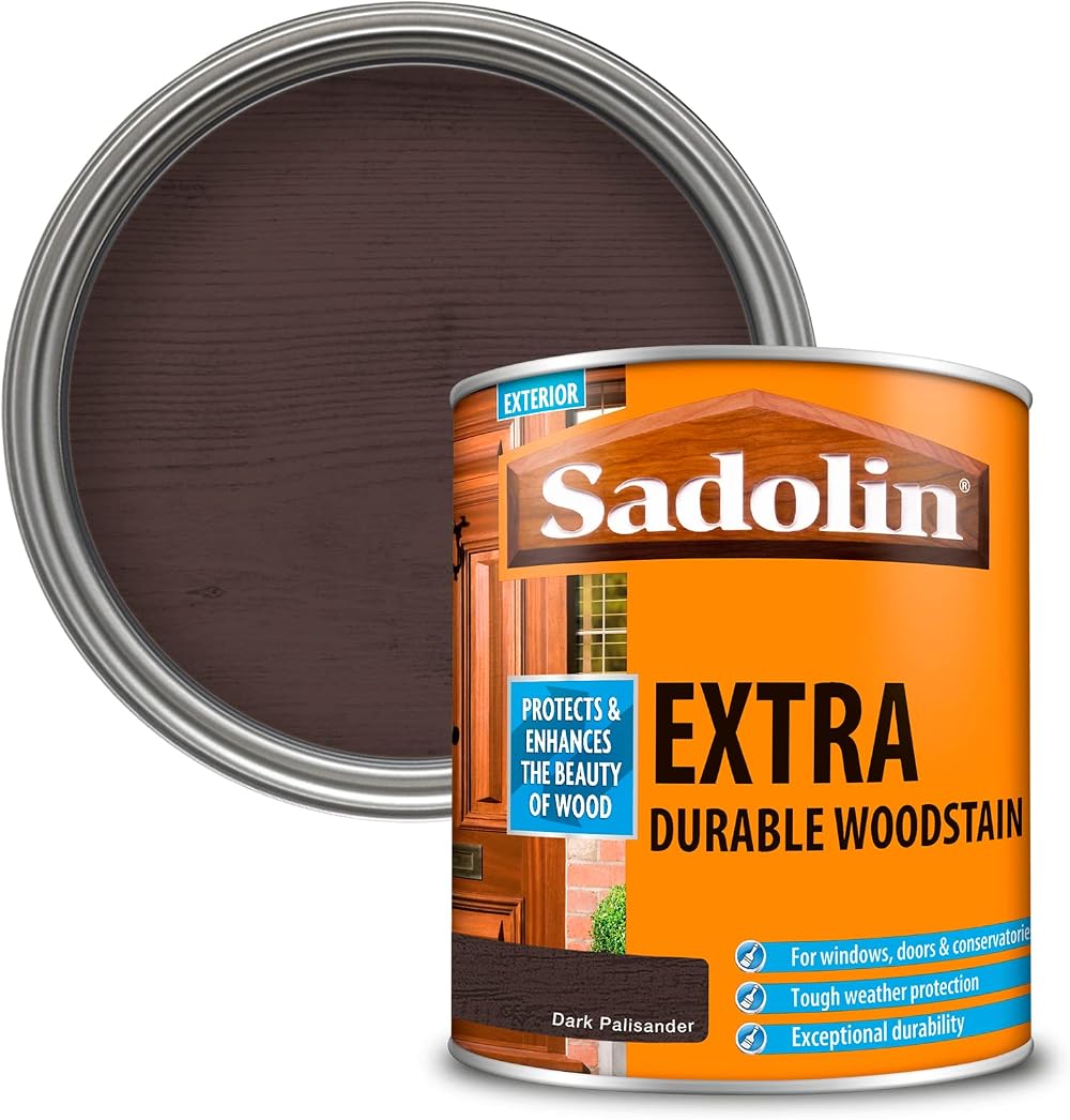 Sadolin EXTRA Woodstain Yellow Tin 1Lt Dark Palisander Durable Finish