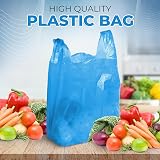 FERRIS 200pk Large Vest Carrier Bags Blue 11x17x21 Heavy Duty Plastic Handles view 2