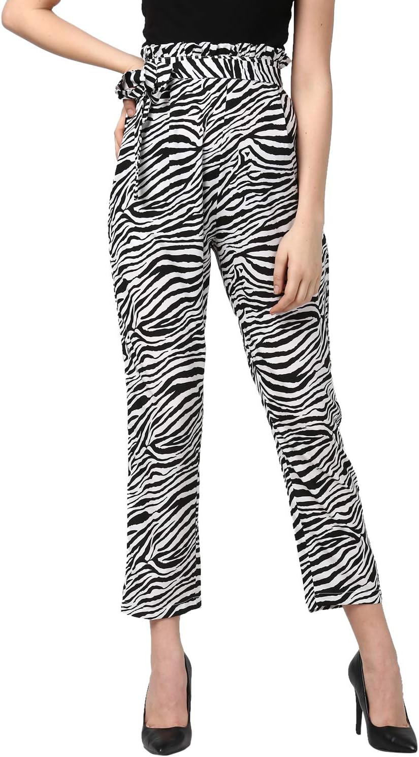 Women's Zebra Print Paperbag Style Elasticated Waistband Pants (3576ZebraPants32)