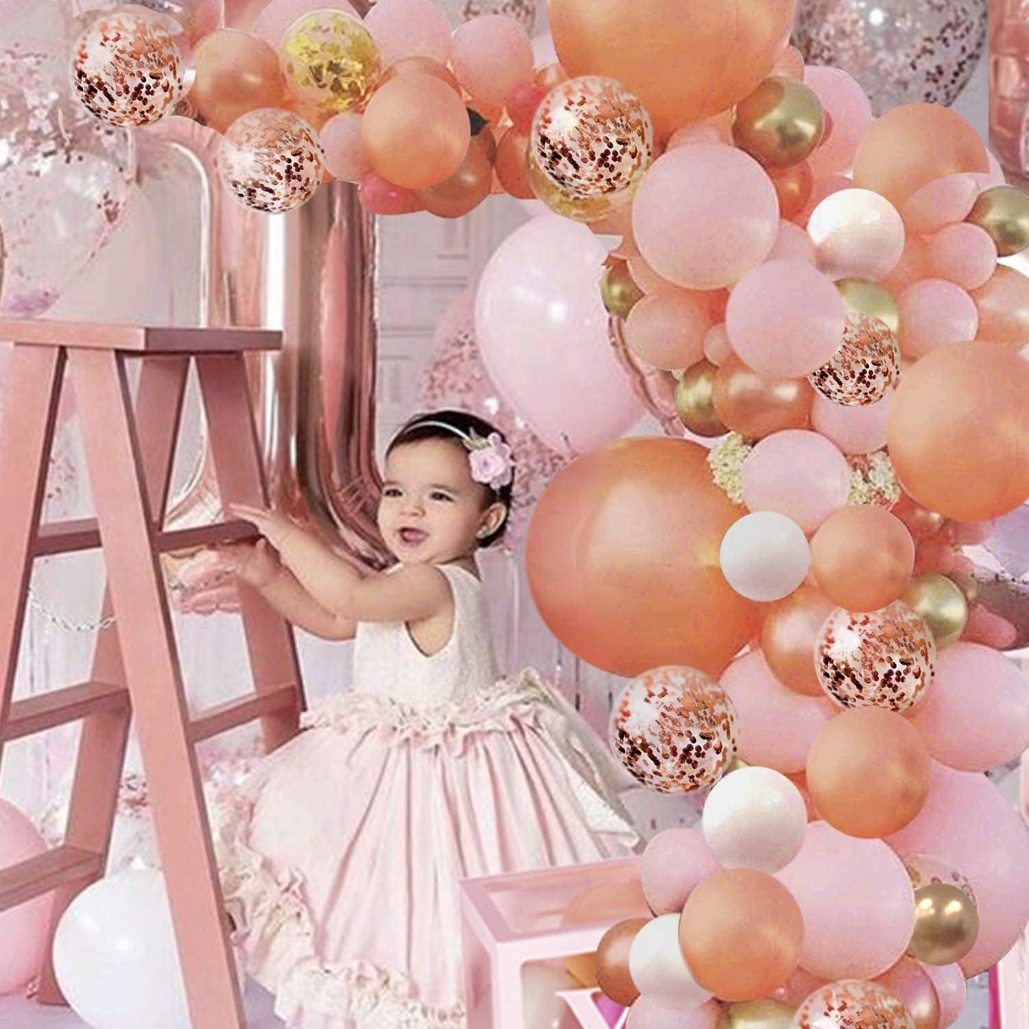 Rose Gold Balloon Garland Arch Kit, 152 Pieces Rose Gold Pink White and Gold Confetti Latex Balloons for Baby Shower Wedding Birthday Graduation Anniversary Bachelorette Party Background Decorations: Toys & Games