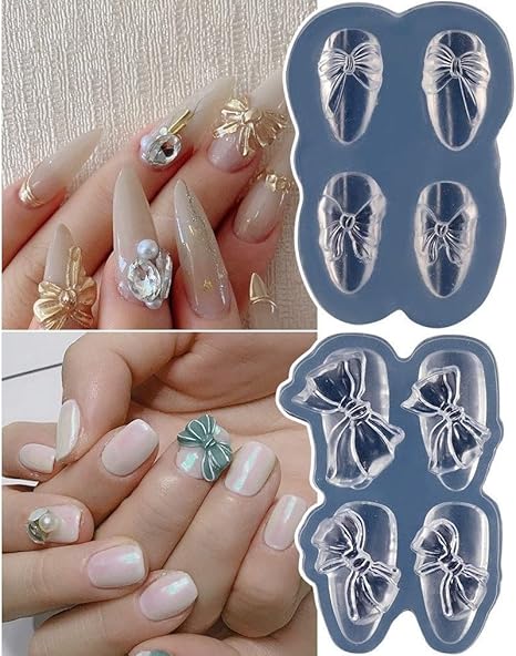 Amazon Co Jp カーブ付き リボン 蝶結び シリコンモールド 2個セット Uvレジン ネイル 自作 3d パーツ 手作り アクセサリー Led 樹脂 粘土 オルゴナイト 柔らかい ソフト モールド 型 抜き型 03 04 ホビー