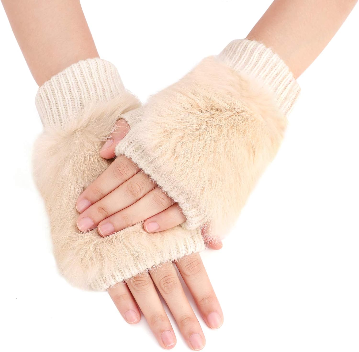 Women Fluffy Knitted Gloves Soft Winter Thermal Gloves Ladies Furry