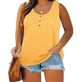 Womens Plus Size Tank Tops Summer Sleeveless Henley T-Shirts Tops Casual Button Down Tunics Shirts