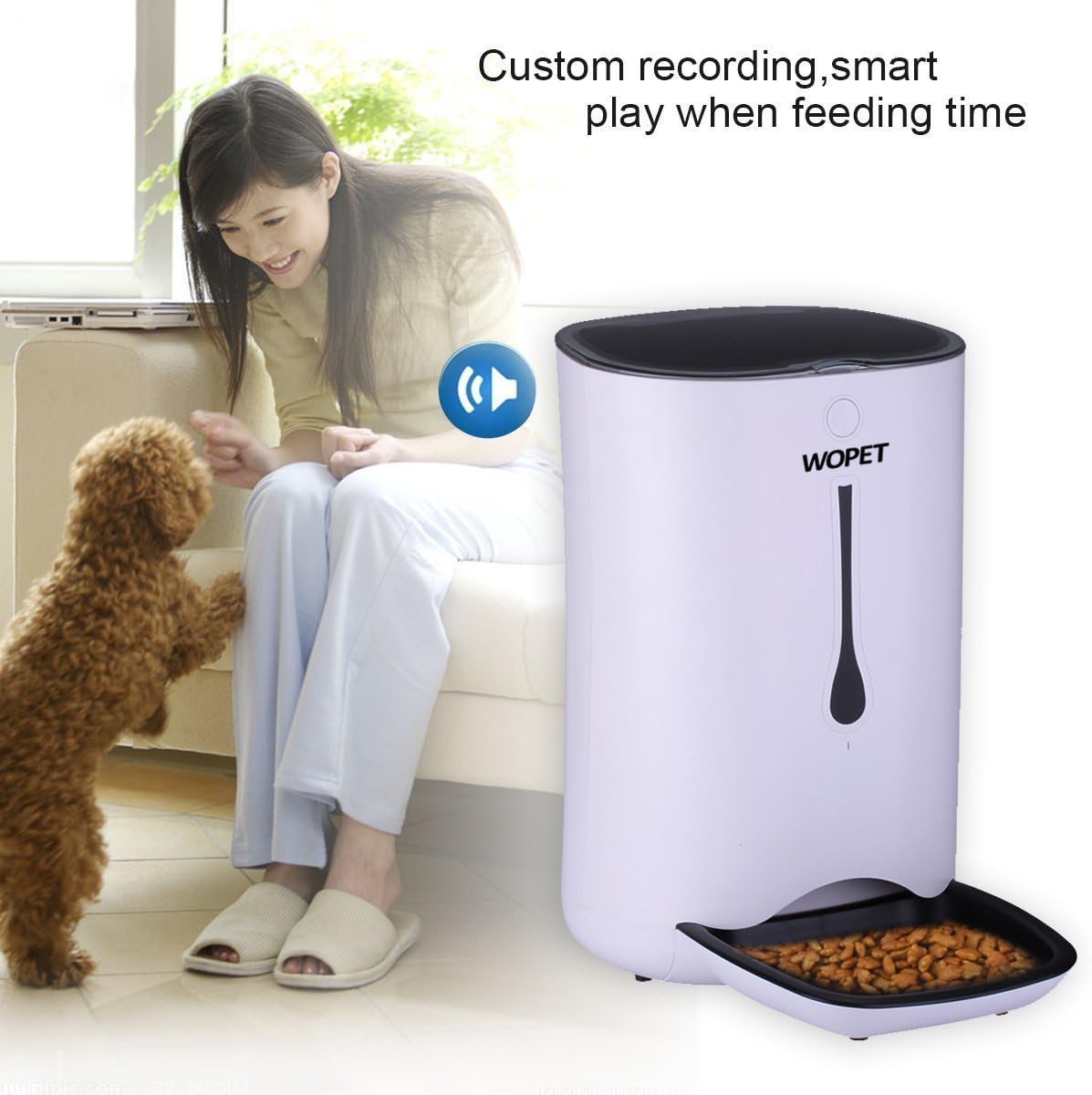 WOPET Automatic Pet Feeder Food Dispenser for Cats and Dogs–Features: Distribution Alarms, Portion Control, Voice Recorder, Programmable Timer for up to 4 Meals per Day: Home & Kitchen