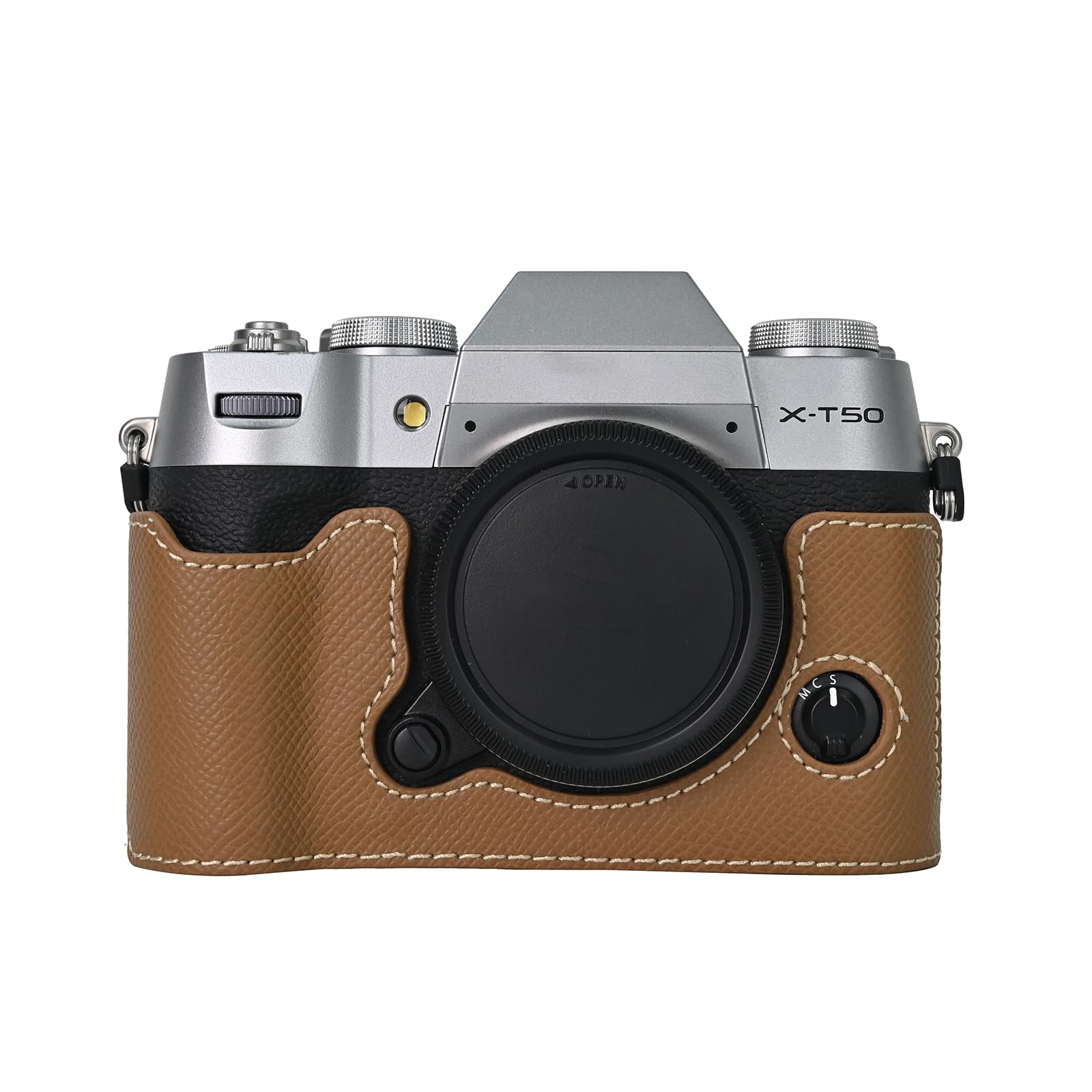 VOVMOEYA Camera Case for FUJIFILM X-T50 Mirrorless Digital Camera,Fuji XT50 Half Case With Soft microfiber Inner,Function Well With 1/4"-20 thread hole Retro PU Leather texture-CHOC