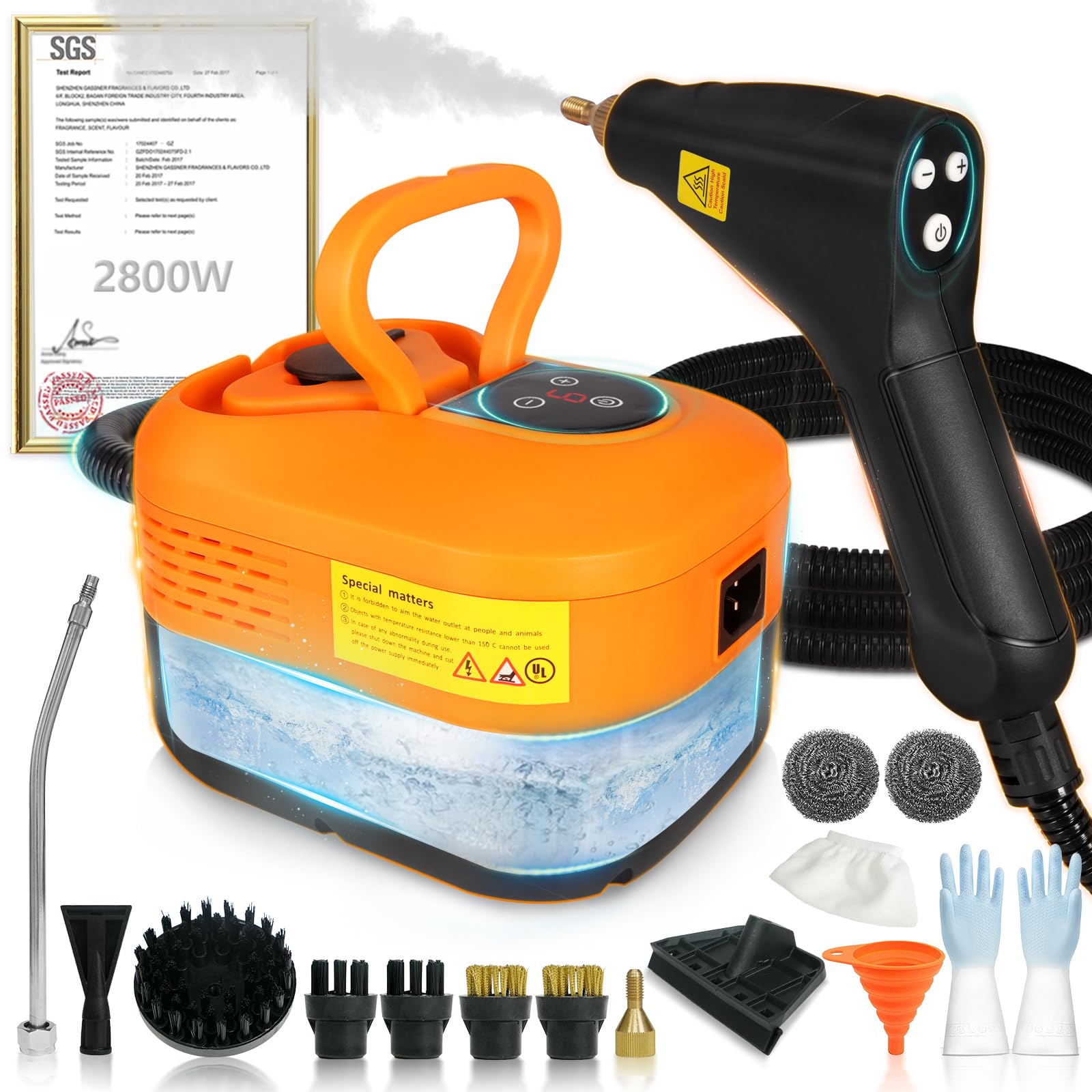 Photo 1 of 15-IN-1 Handheld Portable Steam Cleaner?2800W Powerful Motor??6 Level Pressure Steam - 4 BAR High Pressure Steam Cleaner?with Handle Control Button Cleaner for Home, Car, Kitchen - Orange