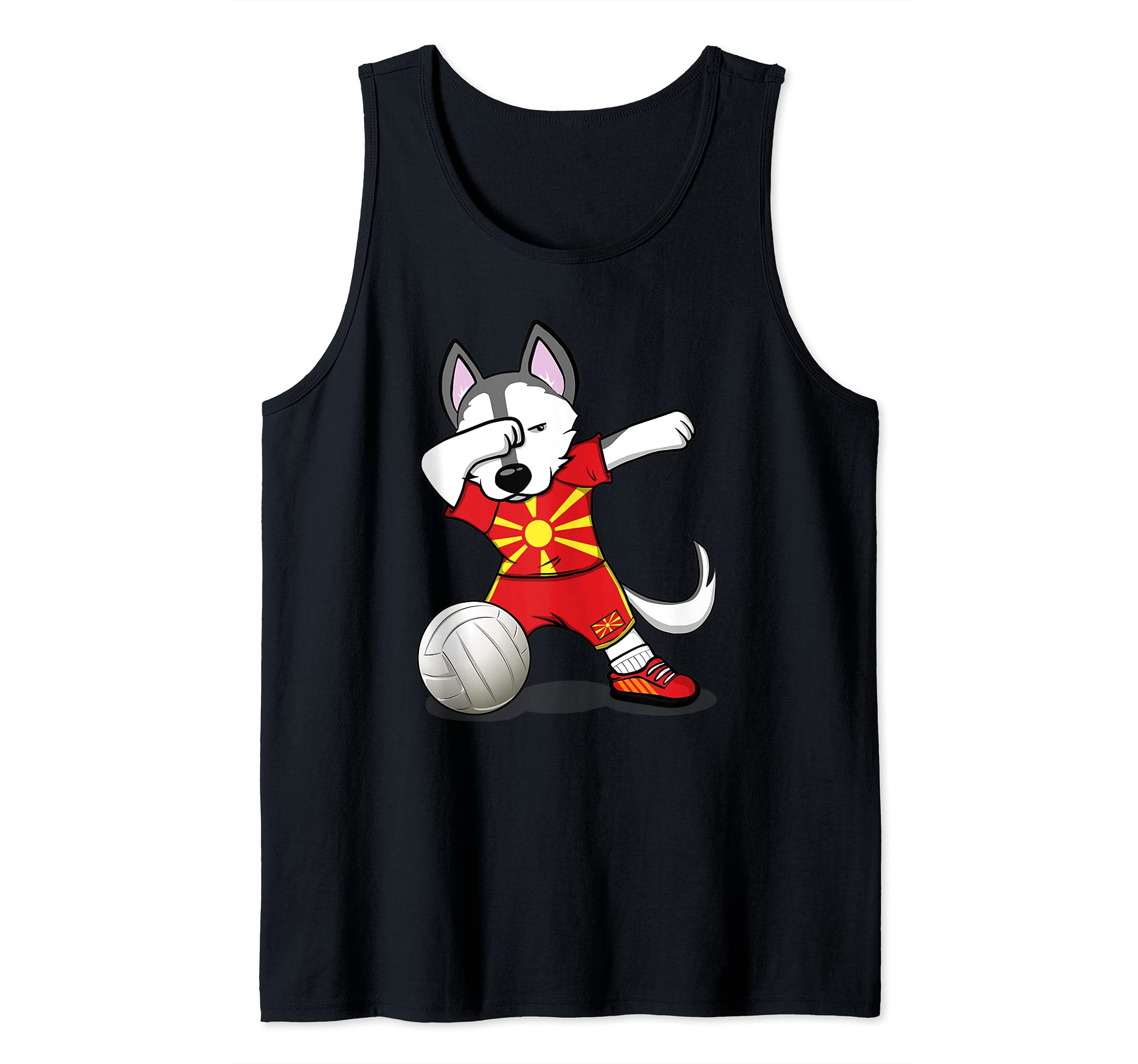 Funny Dabbing Husky Dog Macedonia Volleyball Fan Jersey Flag Tank Top
