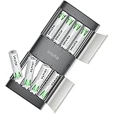 imuto Rechargeable aa Batteries with Charger, 2000mWh aa Lithium Batteries 8 Pack, 8 Slot Slim Lithium aa Battery Charger, 1.5V 2A Output, 1600+ Cycle Life LiFePO4 Batteries, 1.8H Fast Charging