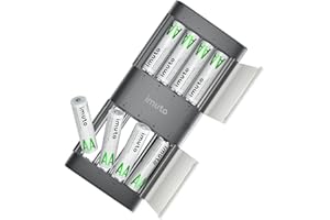 imuto Rechargeable aa Batteries with Charger, 2000mWh aa Lithium Batteries 8 Pack, 8 Slot Slim Lithium aa Battery Charger, 1.5V 2A Output, 1600+ Cycle Life LiFePO4 Batteries, 1.8H Fast Charging