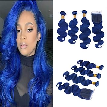 Amazon Com Anmer Fashion Brazilian Blue Hair Bundles With Lace