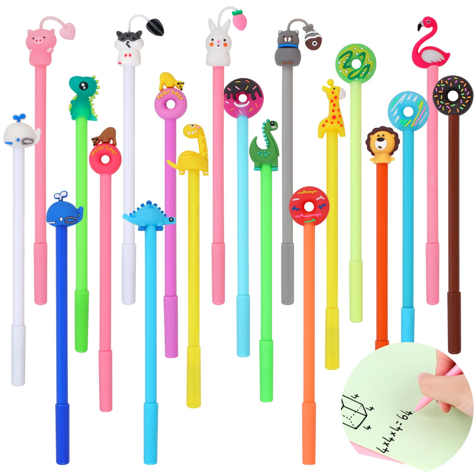 WINKIO 20PCS Cute Gel Pens, Novelty for Kids, Colorful Candy and Animal School Supplies, Cartoon for Boys and Girls