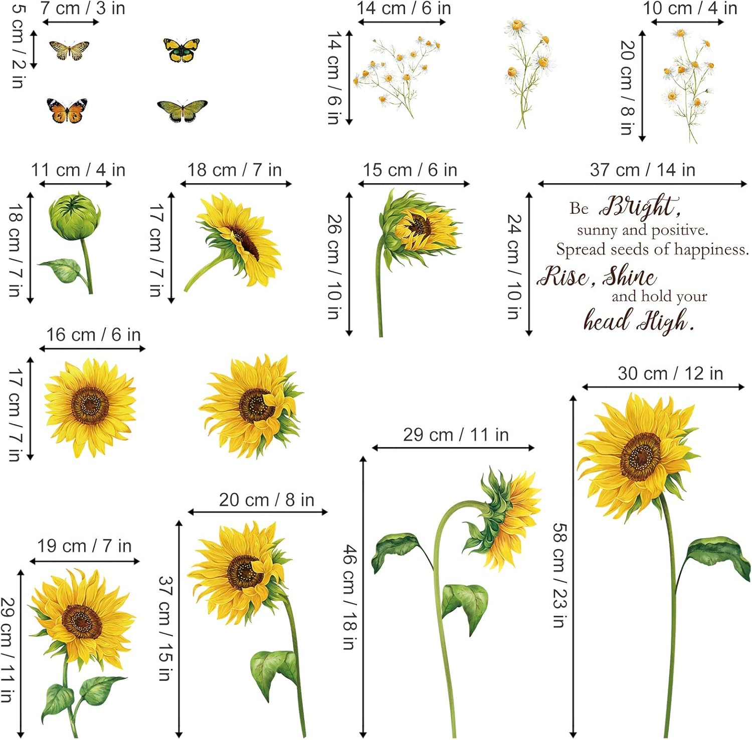 decalmile Sunflower Butterfly Wall Decals Garden Flower Wall Stickers Bedroom Living Room TV Wall Art Decor - Image 5