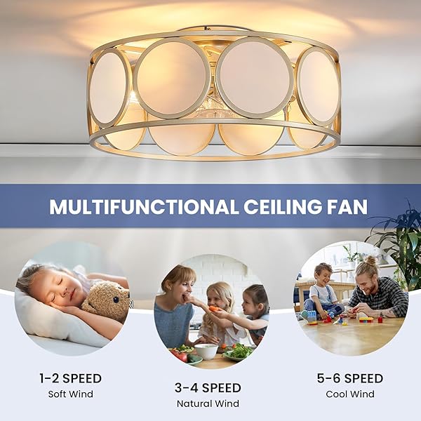 EPINL CAGED CEILING FAN WITH LIGHT – 19.7″ LOW PROFILE CEILING FAN WITH LIGHTS MODERN FLUSH MOUNT FANDELIERS WITH LIGHTS AND REMOTE 6 SPEED QUIET CEILING FANS FOR BEDROOM LIVING ROOM KITCHEN