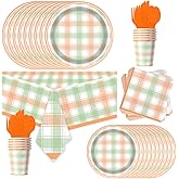 81PCS Gingham Party Tableware Supplies,Gingham Dessert Paper Plates and Napkins Set,for Picnic Decorations Birthday Party Family Dinner Wedding Favor