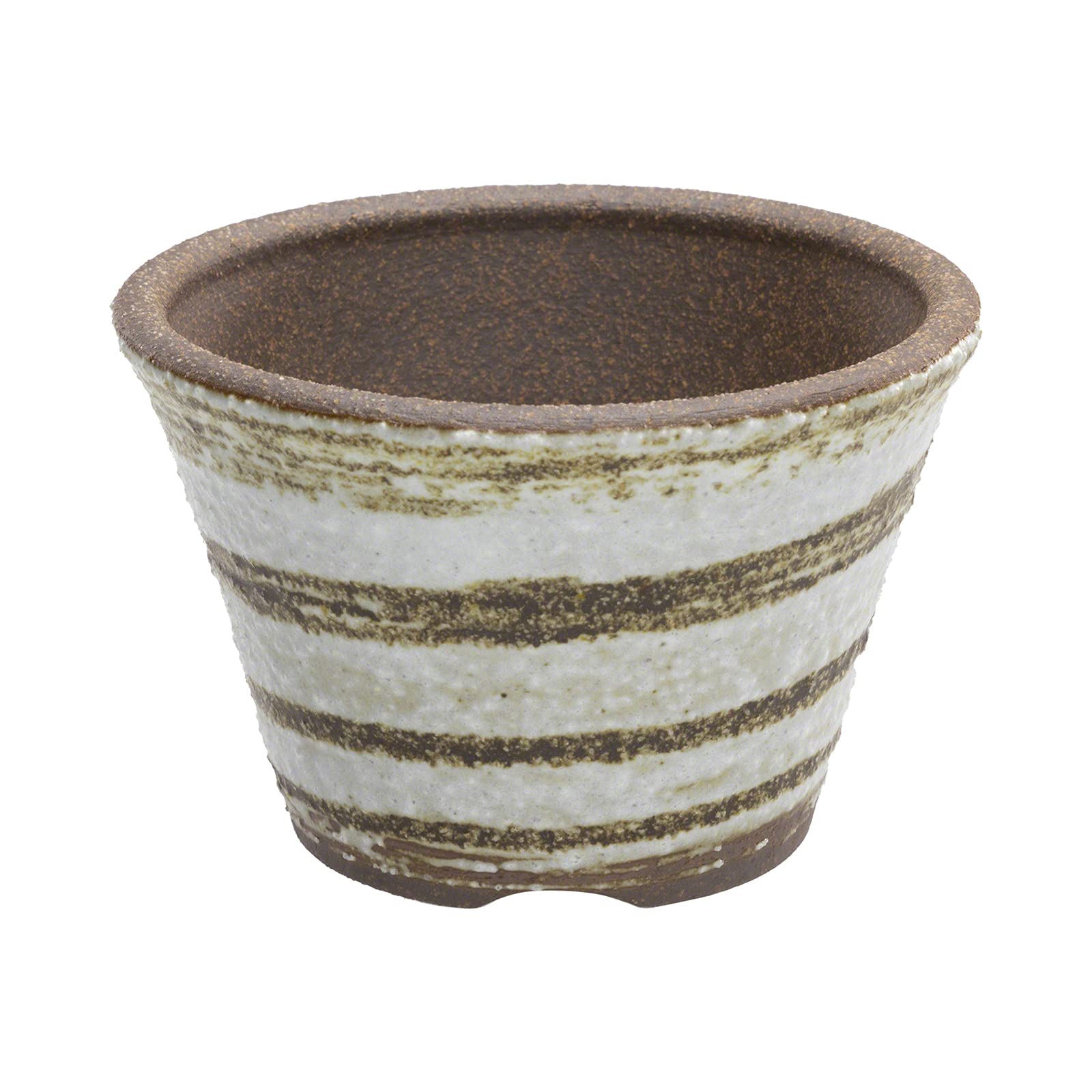 Wazakura Bonsai Pot Banko Series Small Handmade Ceramic 11cm (4.3") Made in Japan, Small Garden and Indoor Plant Pot, Round Flower Vase, For Cactus Plants and Succulent Plants Pot - Brush White
