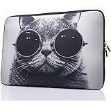 15-15.6 Inch Laptop Sleeve Case Handle Bag Neoprene Cover For Macbook Pro/Macbook Air/Hp/Dell/Lenovo/Thinkpad/Asus/Acer, Cat With Sunglasses (Grey)
