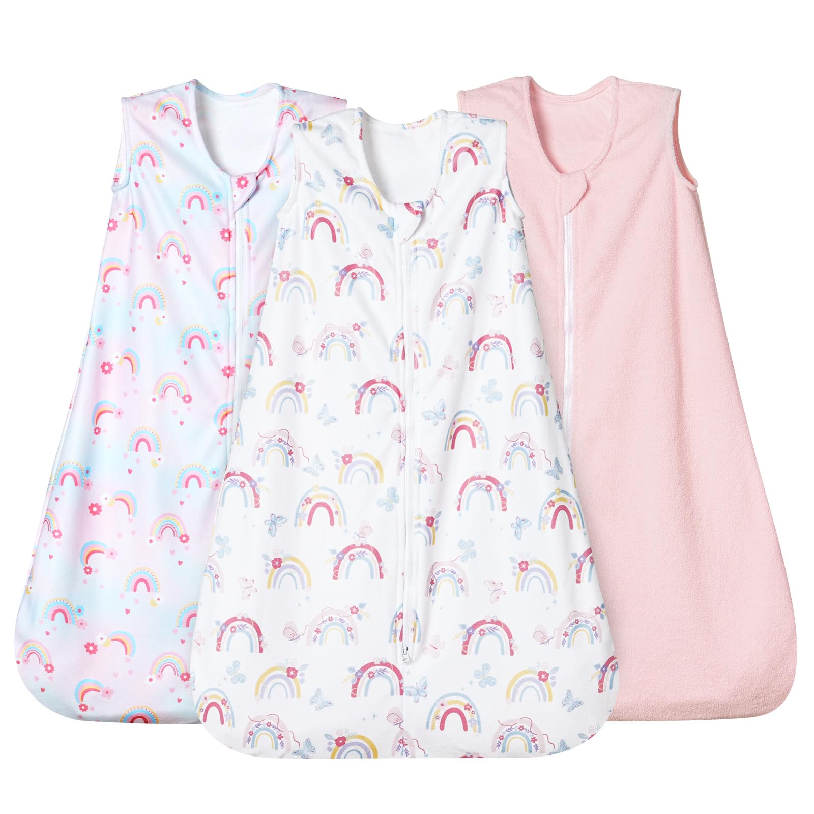 Photo 1 of david's kids 3 Pack Micro Fleece Baby Sleep Sack 12-18 Months, Soft Baby Wearable Blankets with 2-Way Zipper, Comfy Sleeping Bags for Toddler Girls Neutral, Large Size, Rainbow