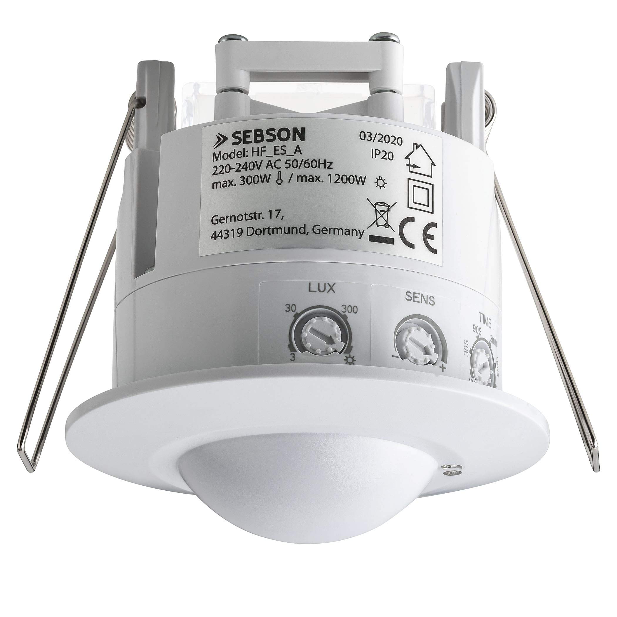 SEBSON 2x Motion Detector Indoor, Flush mounted, HF Sensor LED suitable, Ceiling Mounting, programmable, Movement Sensor Range 2-16m/ 360°, max. 1200/300W