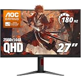 AOC 27" Curved Gaming Monitor 2K QHD 180Hz VA AMD FreeSync Premium, CQ27G4H | 2560&times;1440 QHD Computer Monitor, 0.5ms, HDR, DP 1.4, HDMI 2.0, Earphone Out, Console Ready, 3-Year Warranty