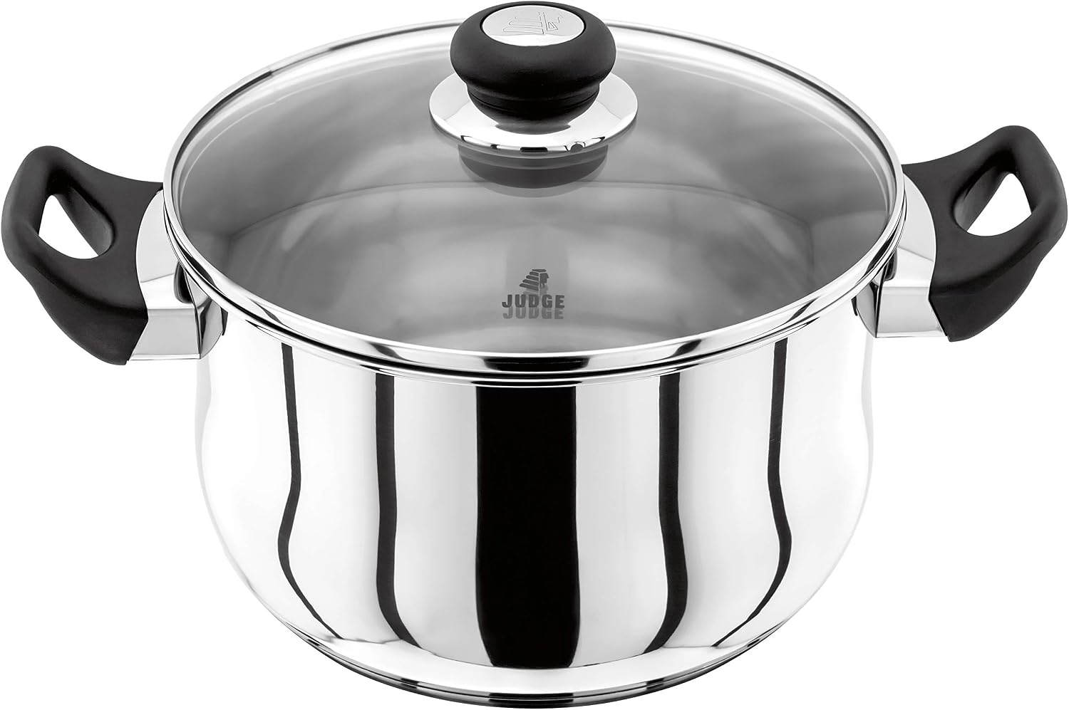 Judge Vista Stainless Steel Huge Stockpot with Twin Handles 24cm 5L, Shatterproof Vented Glass Lid, Induction Ready