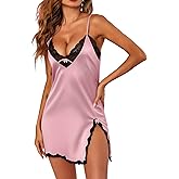Ekouaer Nightgown Satin Lingerie Sleeveless Sleep Dress Babydoll Nightie Slip Chemise