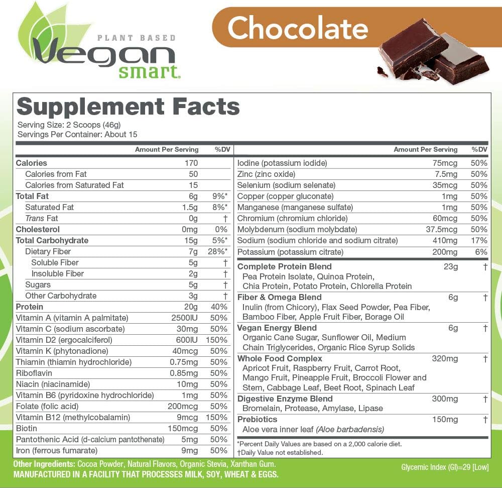 Vegansmart Plant Based Vegan Protein Powder by Naturade, All-In-One Nutritional Shake - Chocolate (15 Servings): Health & Personal Care