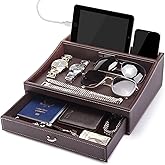 Baoyun Fathers Day Nightstand Organizer for Men, Mens Jewelry Box, Mens Dresser Organizer Countertop, Large Capacity Leather Valet Tray for Phones Pad Wallet Key Birthday Gifts for Men