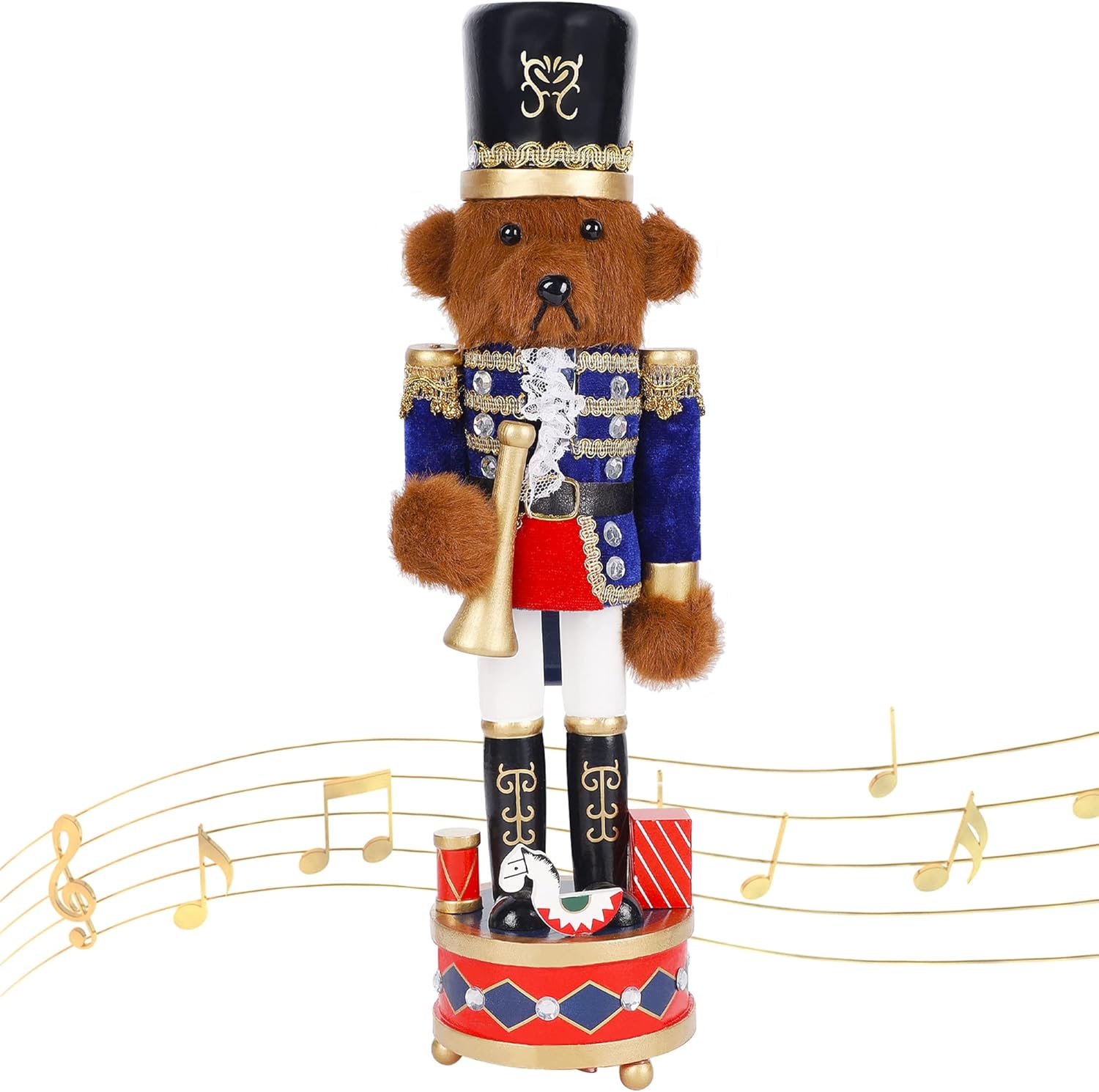 Nutcrackers - Joliyoou Christmas Nutcracker Figures, 14 Inch Wooden Nutcracker Bear Trumpeter with Music Box, Large Xmas Nutcracker Tabletop Centerpieces Festival Shelves Decorations